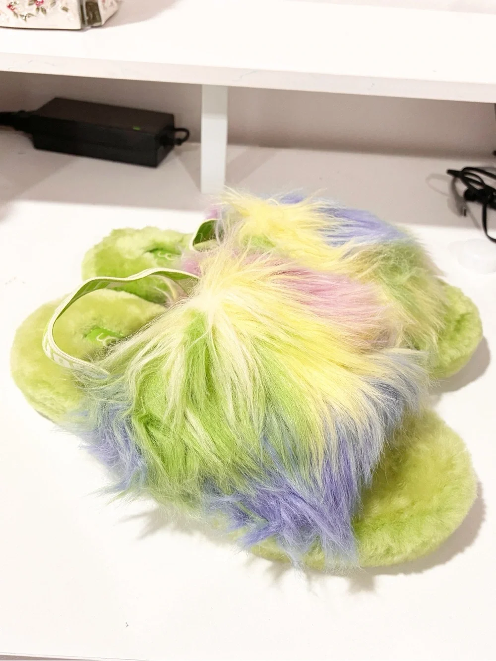 UGG Fluff Yeah Slide Magnolia Slippers Green Purple Tie Dye Kids Size 2